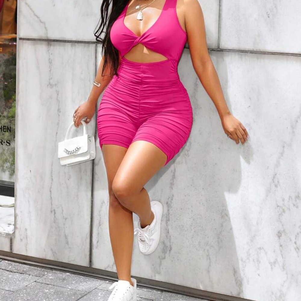 SHEIN Fuchsia Cutout Bodycon Romper